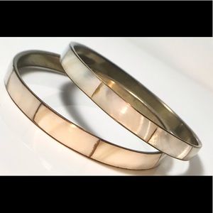 Set of 2 eight inch brass & mother of Pearl MOP bangle bracelets